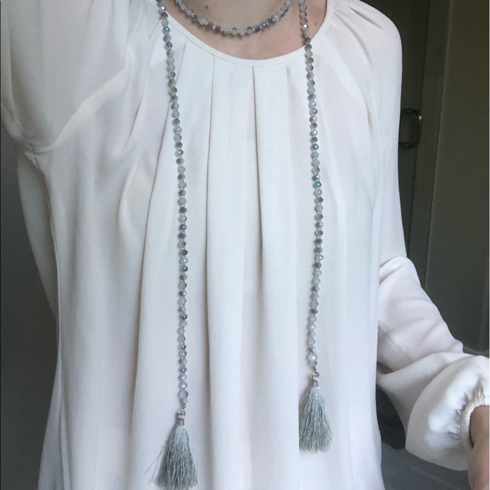 BEADED GREY WRAP NECKLACE